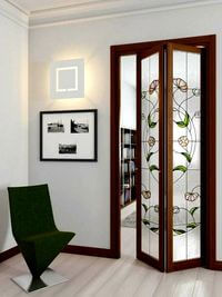 Двери гармошка с витражным декором Элиста