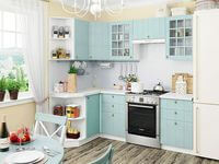 Небольшая угловая кухня в голубом и белом цвете Элиста